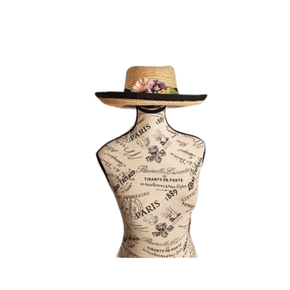 Vintage Rafia daisy flower wide brim hat - Picture 6 of 6